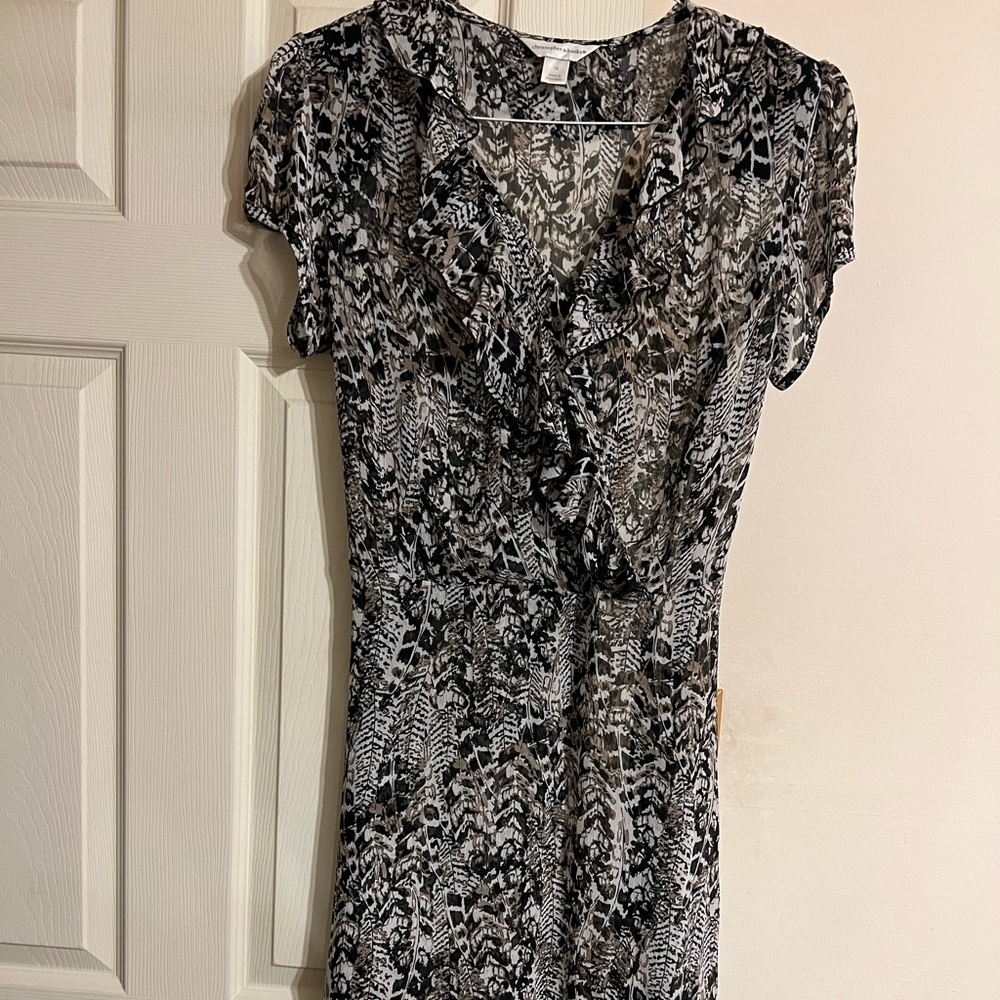 Black and Grey ruffled swing dress with belt